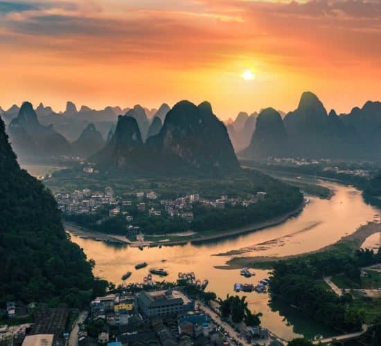 Karst peaks at sunset